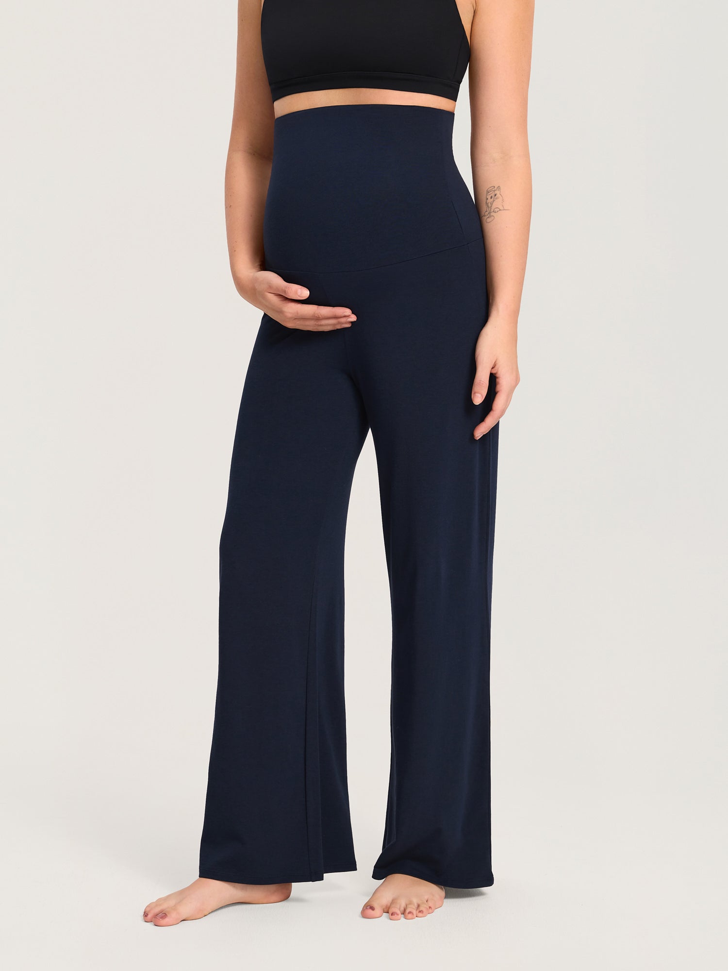 Modal Cotton Foldover Wide-Leg Pants