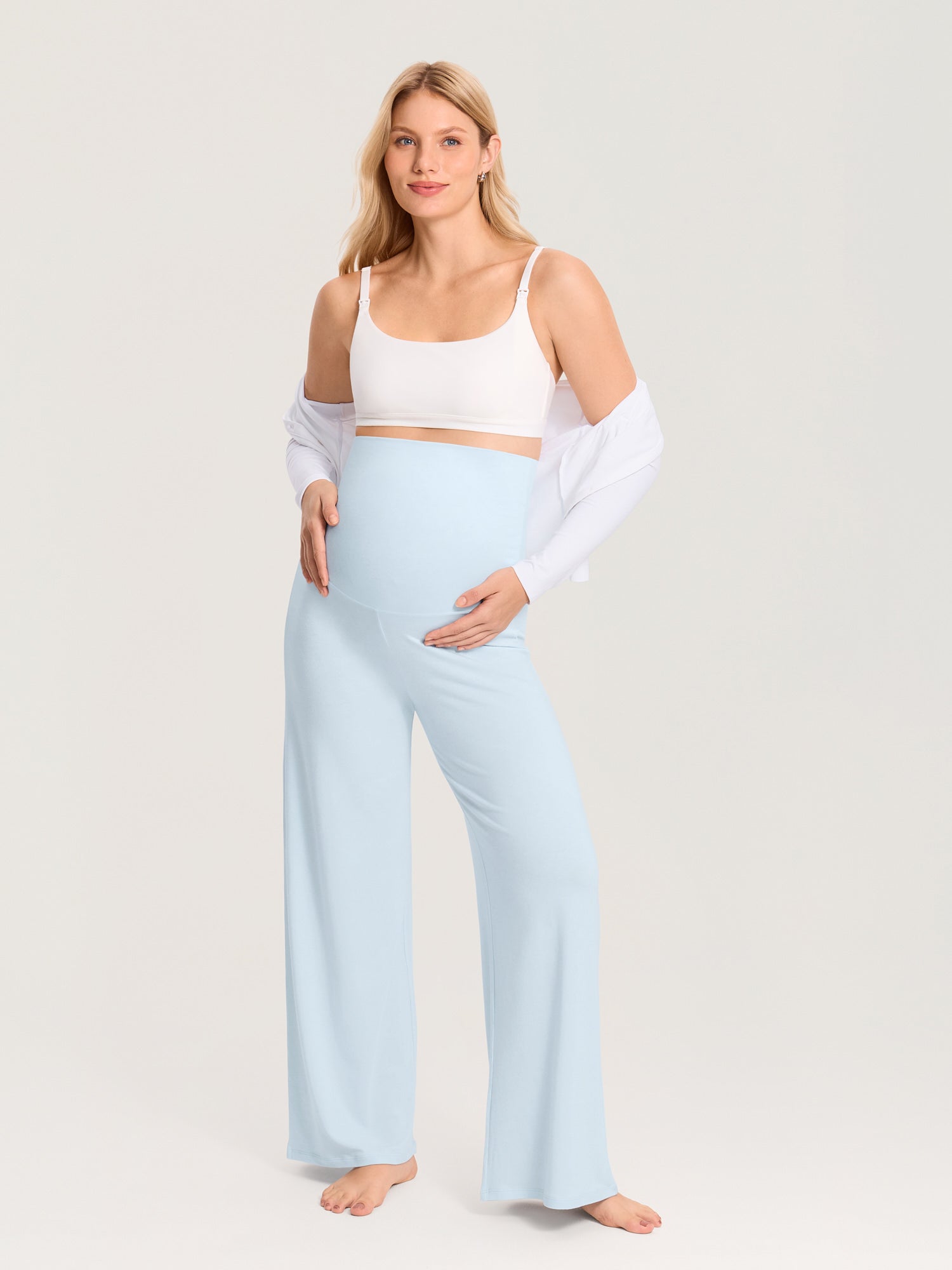 Modal Cotton Foldover Wide-Leg Pants