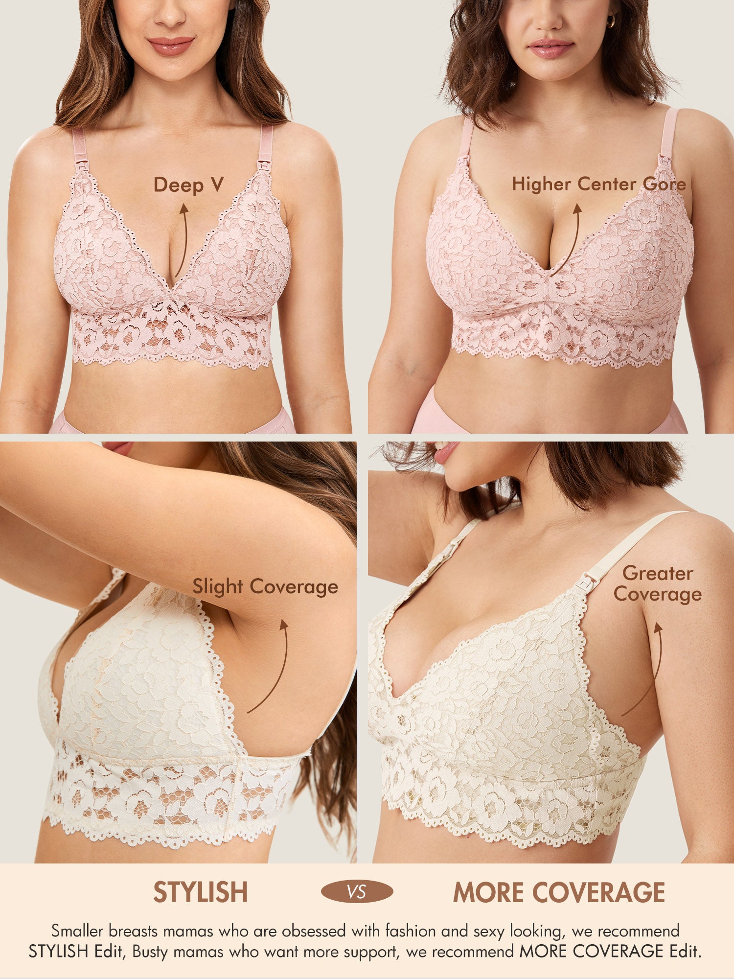 More Coverage Lace Plunge Nursing Bralette Ivory