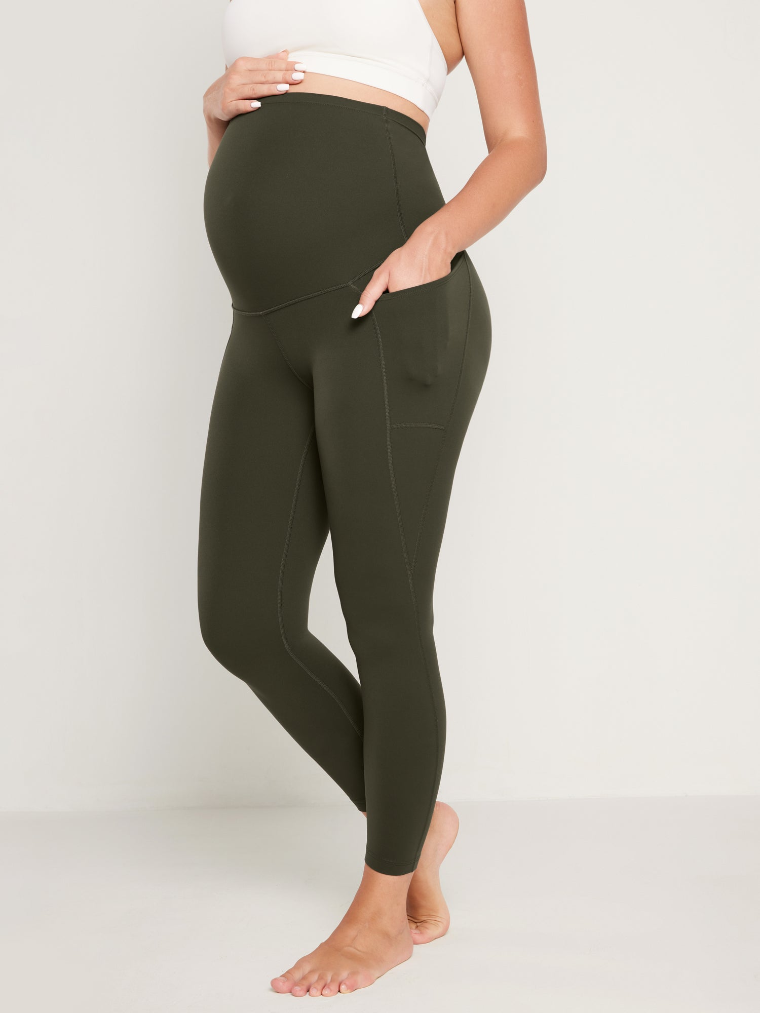 Natrelax™️ Maternity Leggings 25" - With Pockets Olive Green