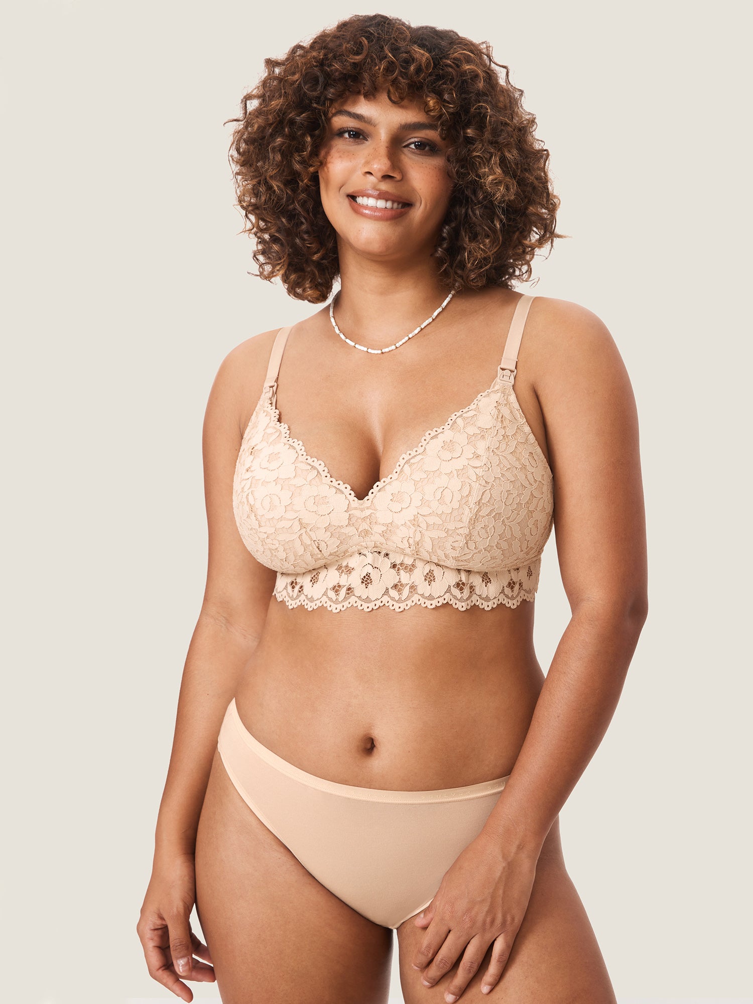 More Support Lace Nursing Bralette Beige