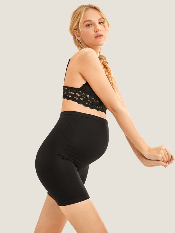 High Waist Shapewear Maternity Shorts|Seamless Black