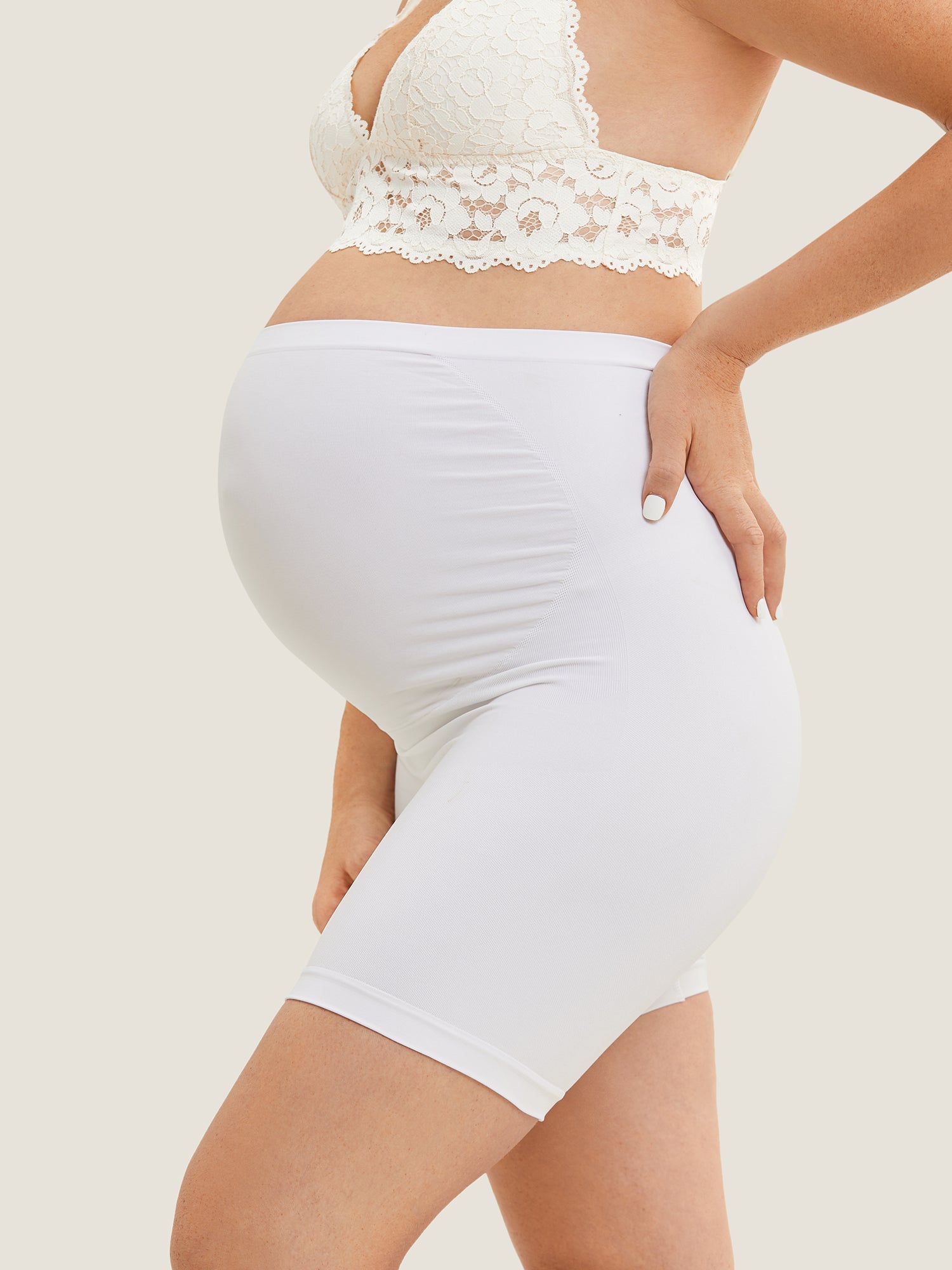 High Waist Shapewear Maternity Shorts|Seamless White