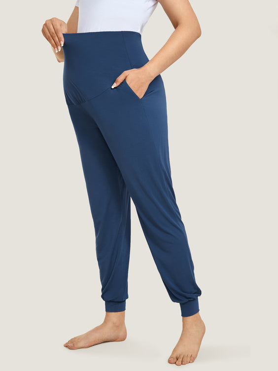 Casual Stretchy Maternity Joggers Military Blue