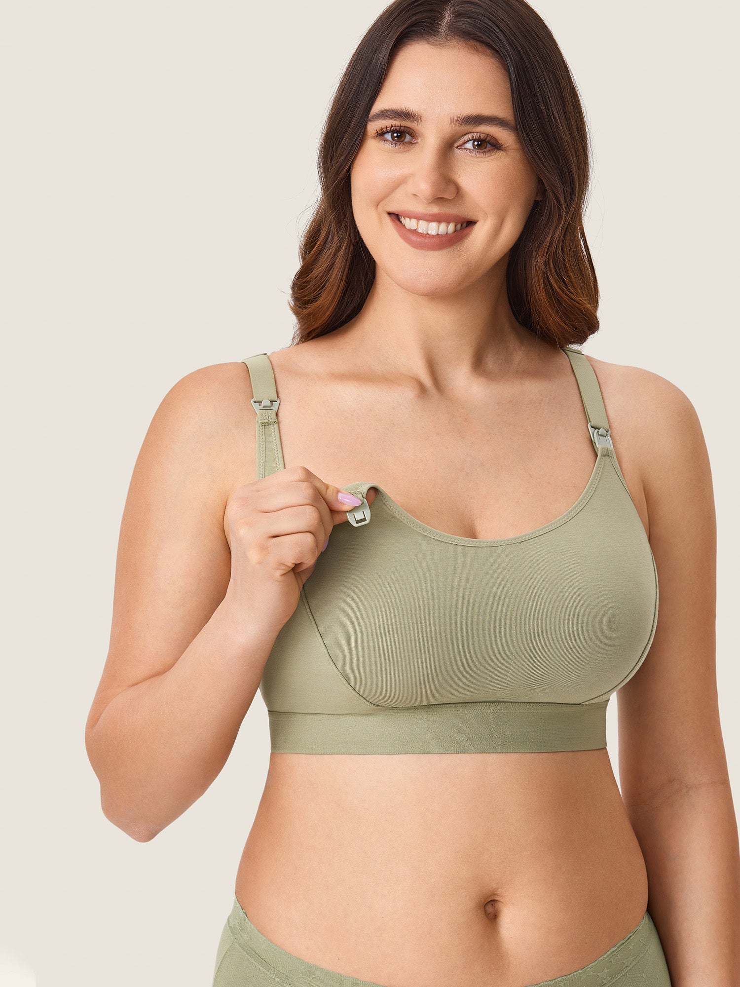 Cotton Plus Size Nursing Sport Bra Grey Olive