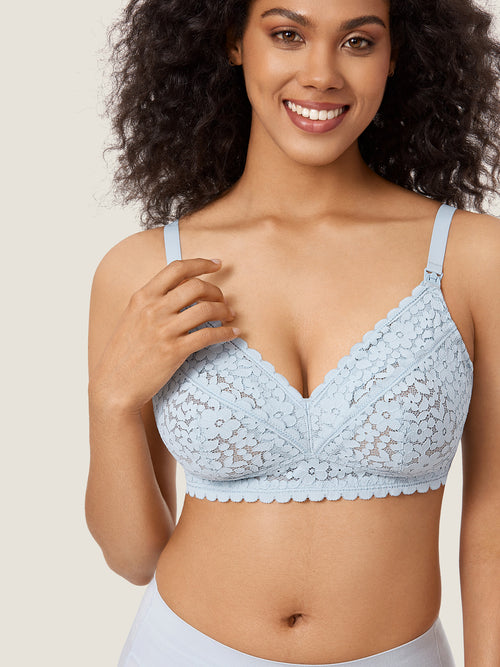 Lace Hands Free Pumping Bra Arctic blue